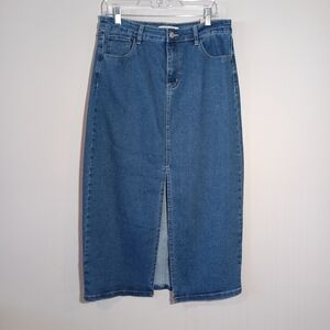 Love Cult front slit maxi skirt in Denim Size L Stretch New